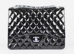 AAA Chanel Classic Flap Bag 1116 Quilted Black Patent with Silver Chain Knockoff